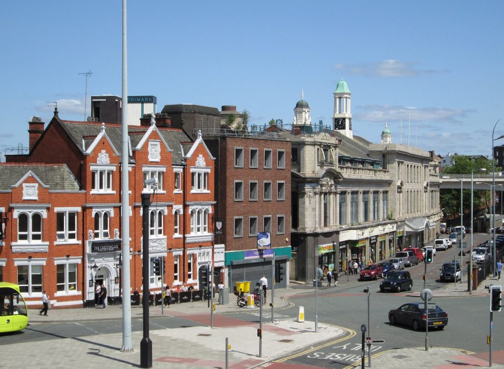 Stockport, By Stockport - Chestergate by Dave Bevis, CC BY-SA 2.0, https://commons.wikimedia.org/w/index.php?curid=130276489